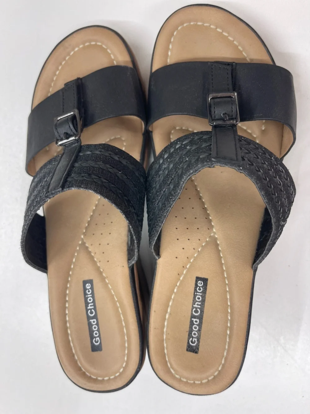 Good Choice‎ Black Braided Wedge Slide Sandals for Women